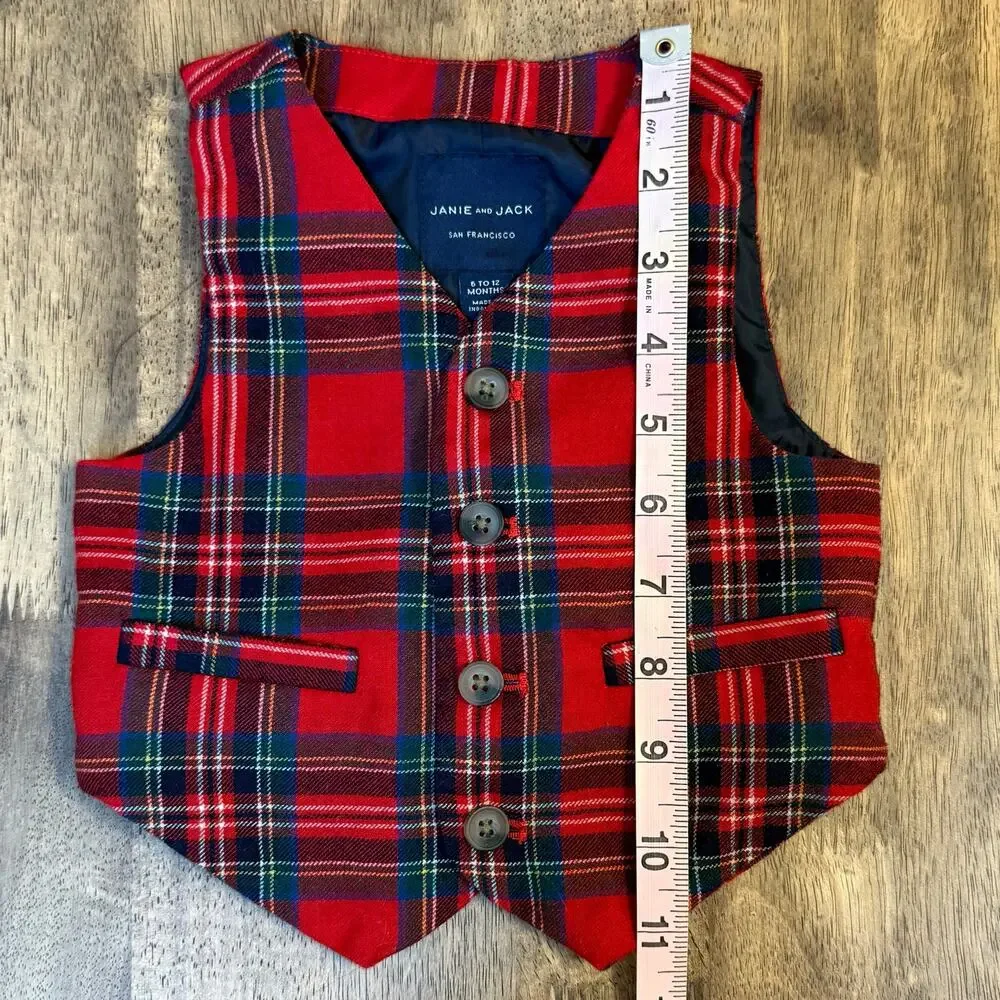 Janie and Jack The Tartan Holiday Vest 100% Wool Bradbury Red Tartan Baby 6-12M